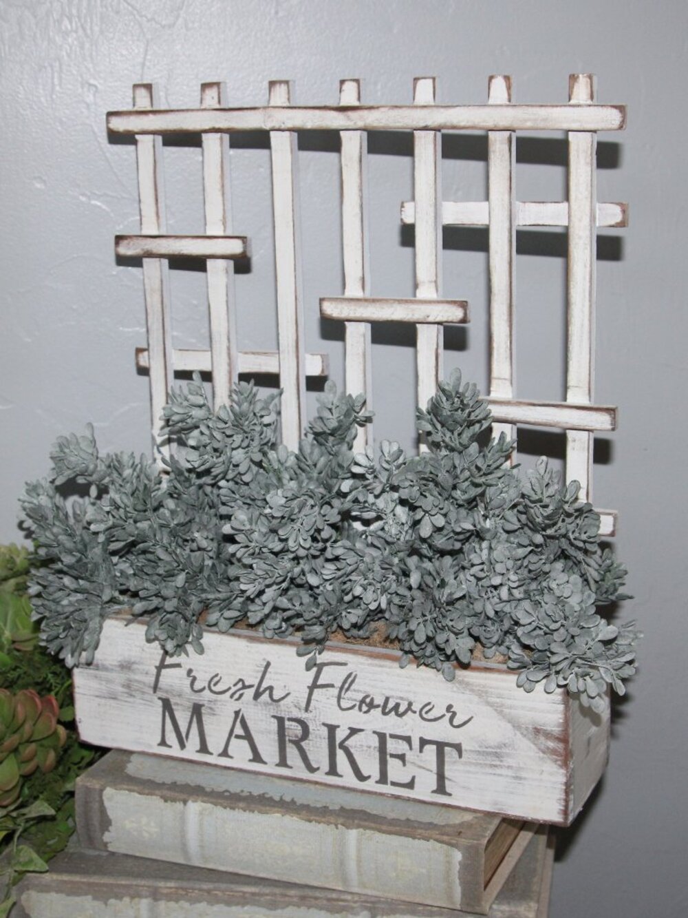 NEW Shabby White FLOWER MARKET Trellis Wall Decor or Table Top Greenery Box